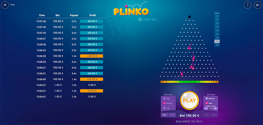 Plinko joc de cazinou online.